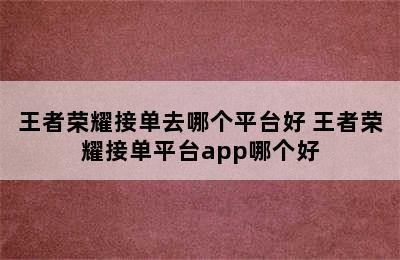 王者荣耀接单去哪个平台好 王者荣耀接单平台app哪个好